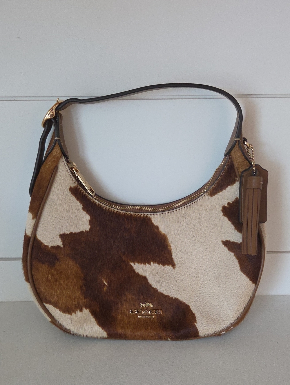 Coach Cowhide Patchwork Hobo in Brown and Cream